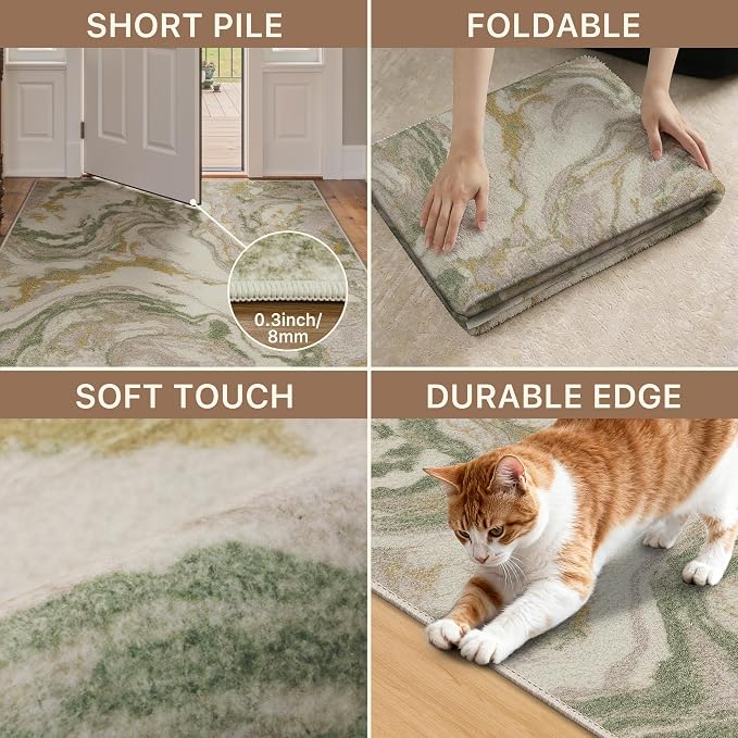 GENIMO Runner Rug Non Slip 2x6, Washable Rug Runner for Hallways Kitchen, Abstract Modern Kitchen Rugs, Low Pile Lightweight Carpet Runners for Entryway, Bedroom, Laundry, Green Pink
