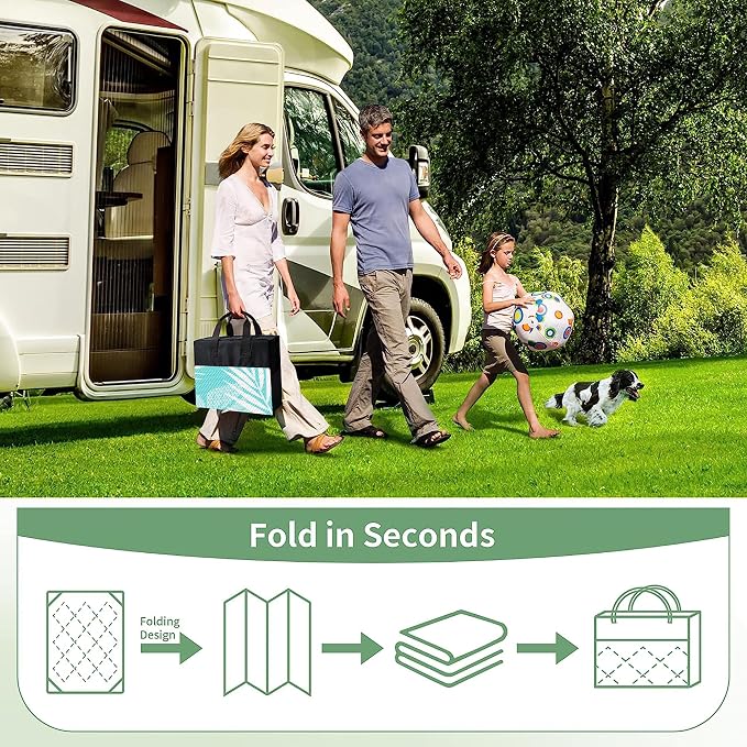 GENIMO Outdoor Rug, Waterproof Plastic Rugs for Patio, 8'x10' Ocean White | Outside Larger Leaf Carpet Mat for Porch Decor, Deck, Balcony, Camping, RV, Backyard, Picnic, Beach, Reversible, Foldable