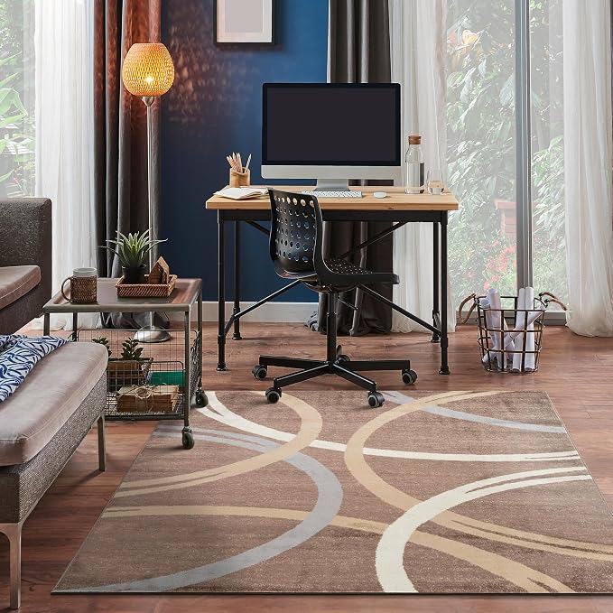 Rugshop Wavy Circles Modern Non-Shedding Square Rug Brown 6'6" x 6'6"