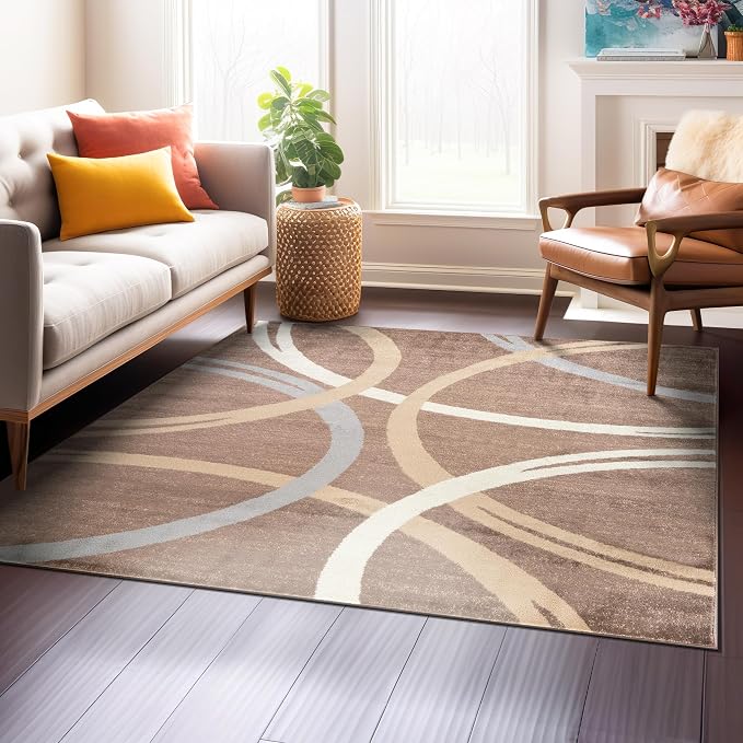 Rugshop Wavy Circles Modern Non-Shedding Square Rug Brown 6'6" x 6'6"