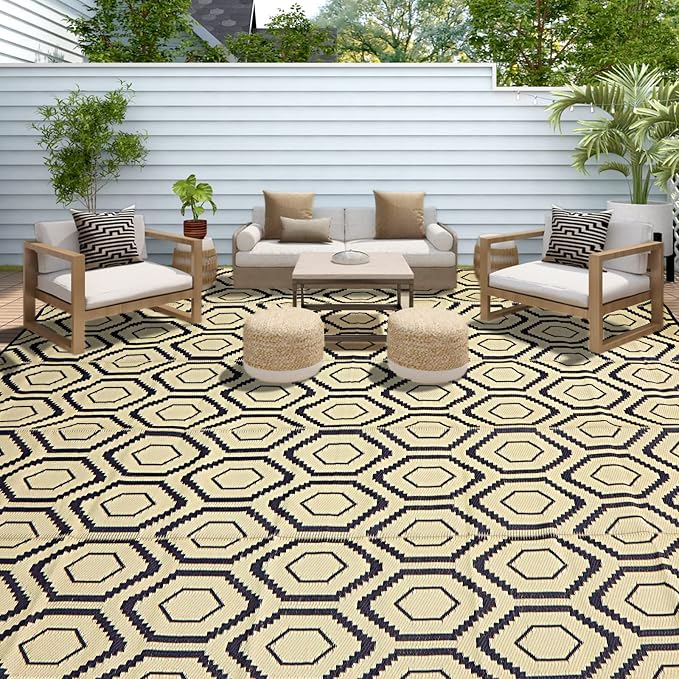fifame Outdoor Camping Rugs, 9x12 Outdoor Rug Patios Clearance Plastic Straw Rug Weatherproof Reversible Mats, Large Floor Mat for Outdoors, RV, Patio, Backyard, Deck, Picnic, Beach, Trailer, Camping