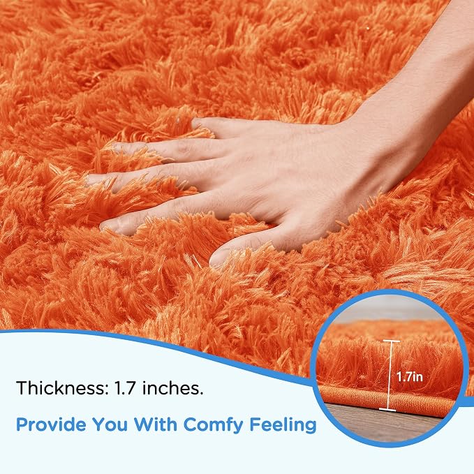 5x7 Orange Fluffy Shag Area Rugs for Living Room Bedroom Boys Kids | Ultra Soft Comfy, Fuzzy Shaggy Plush Carpet for Nursery Girls Teen Dorm, Modern Indoor Home Decor, Upgrade Non-Slip