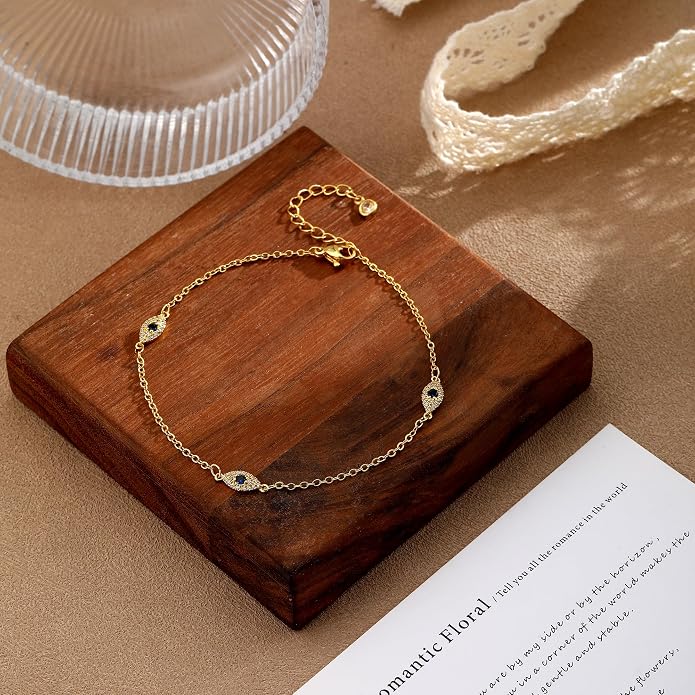 Ankle Bracelets for Women 14K Gold/Silver Plated Cross Heart Bead Anklet Waterproof Adjustable Chain Non Tarnish Cute Boho Trendy Dainty Summer Beach Foot Jewelry Gift for Her