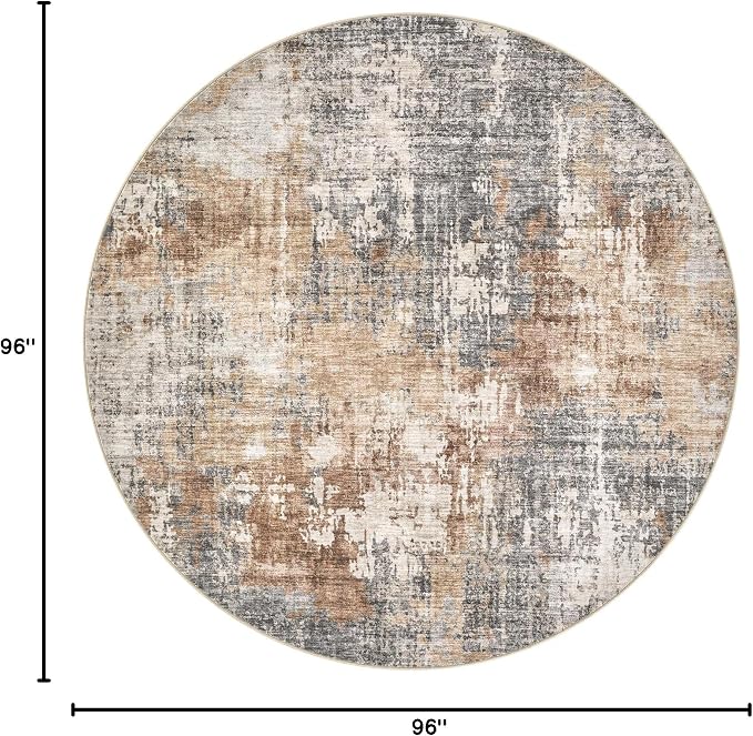 DMOYEST 8ft Round Area Rug Living Room Rugs - 8x8 Washable Large Soft Indoor Neutral Modern Abstract Low Pile Rug Carpet for Bedroom Dining Room Farmhouse Home Office - Grey Brown