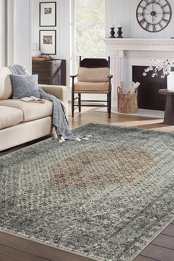 Keen Home Design 48"x72" Rug - Machine Washable Area Rug with Non-Slip Backing, Ideal for Living Room, Dining Room, Bedroom - Vintage, Easy Clean, Durable, Low Pile - (4' x 6')