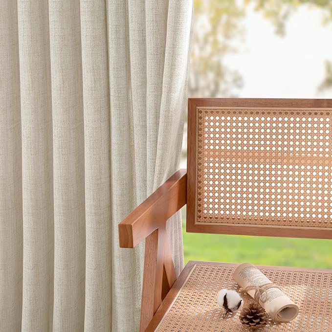 YoungsTex Linen Kitchen Window Curtains 48 Inch Length with Grommet, Short Light Filtering Drapes Semi Sheer Privacy for Bathroom Living Room Window, 34 x 48 Inch, 2 Panels
