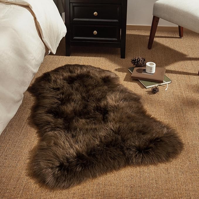 Ashler Faux Fur Rug, Fluffy Shaggy Area Rug Ultra Soft 2.3 x 3.3 Feet Sheepskin Fur, Dark Coffee Fuzzy Rug Machine Washable Shag Rug, Nursery Decor Throw Rugs for Bedroom, Kids Room, Living Room