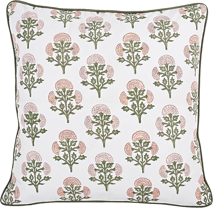 Ridhi Block Print Mughal Buta Peach Pillow Cover 20" x 20" (Pack of 2) Decorative Couch Pillows for Living Room, Farmhouse Chic Boho Cute Outdoor Pillows Covers Gifts for Spring, Mother's Day