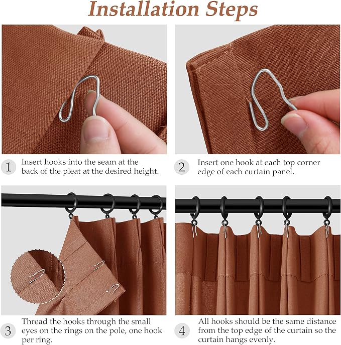 Aersas Terracotta Pinch Pleat Linen Curtains 102 Inch Length 2 Panels Set for Bedroom Dinging Room Semi Sheer Boho Farmhouse Neutral Window Curtains 102 Inches Long for Living Room Nursery 40x102