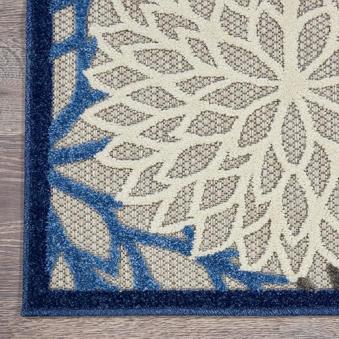 Nourison Home Aloha Indoor/Outdoor Blue/Multicolor 10' x 14' Area Rug, Tropical, Botanical, Easy Cleaning, Non Shedding, Bed Room, Living Room, Dining Room, Deck, Backyard, Patio (10x14)