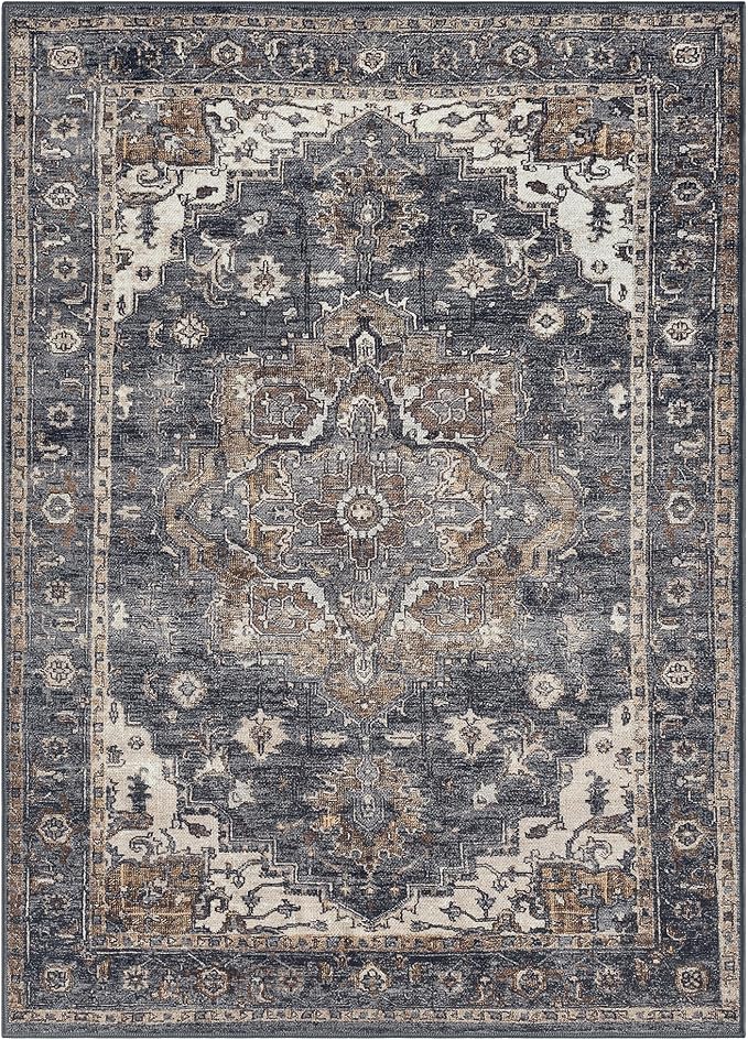 Keen Home Design 5x7 Rug - Machine Washable Area Rug with Non-Slip Backing, Ideal for Living Room, Dining Room, Bedroom - Vintage, Easy Clean, Durable, Low Pile Rug - (5' x 7')
