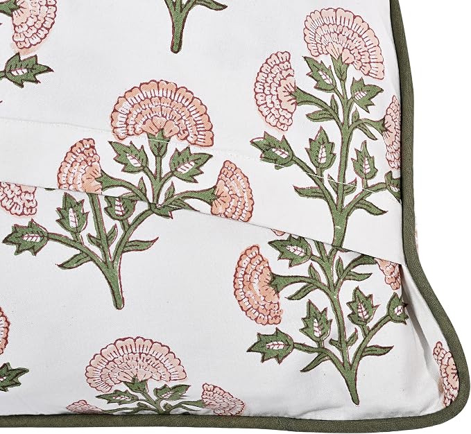 Ridhi Block Print Mughal Buta Peach Pillow Cover 20" x 20" (Pack of 2) Decorative Couch Pillows for Living Room, Farmhouse Chic Boho Cute Outdoor Pillows Covers Gifts for Spring, Mother's Day
