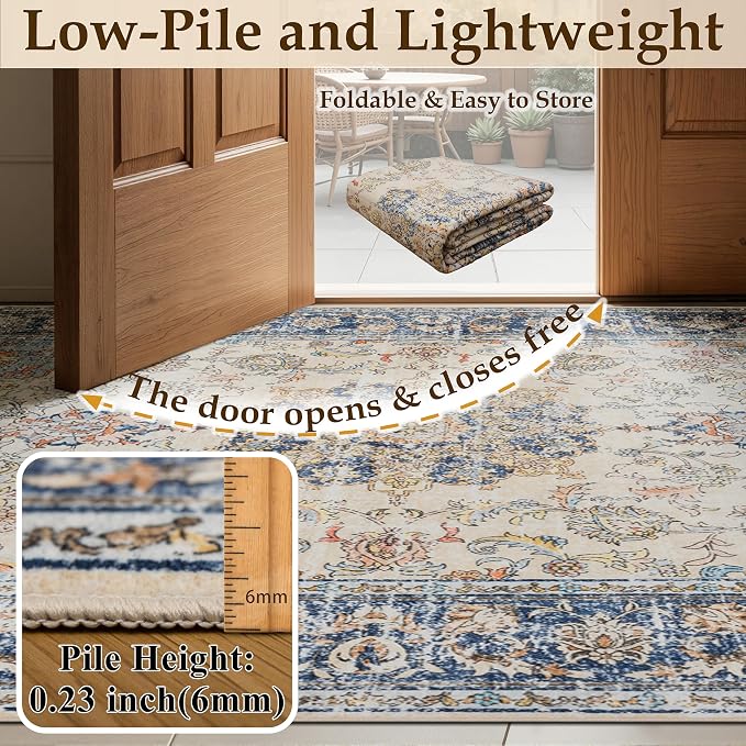 Ruaruarug Area Rug 5'×7', Non Slip Machine Washable Ultra Soft Stain & Fade Resistant, Pet & Kids Friendly, for Living Room/Bedroom/Kitchen/Classroom, Navy Brown