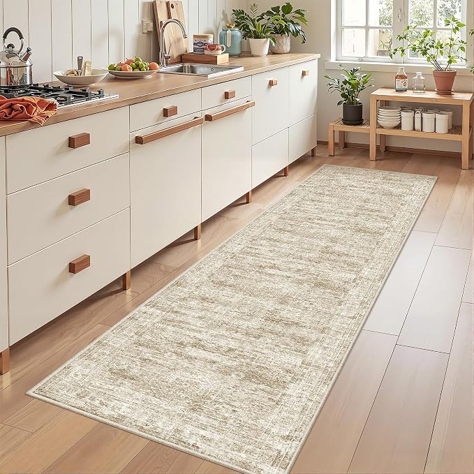 2x8 Runner Rug Non Slip,Washable Hallway Runner Rug,Brown | Neutral Rugs for Kitchen,Entryway,Bedroom,Bathroom,Nursery Room,Thin,Soft Runner Rug,Stain Resistant Indoor Carpet
