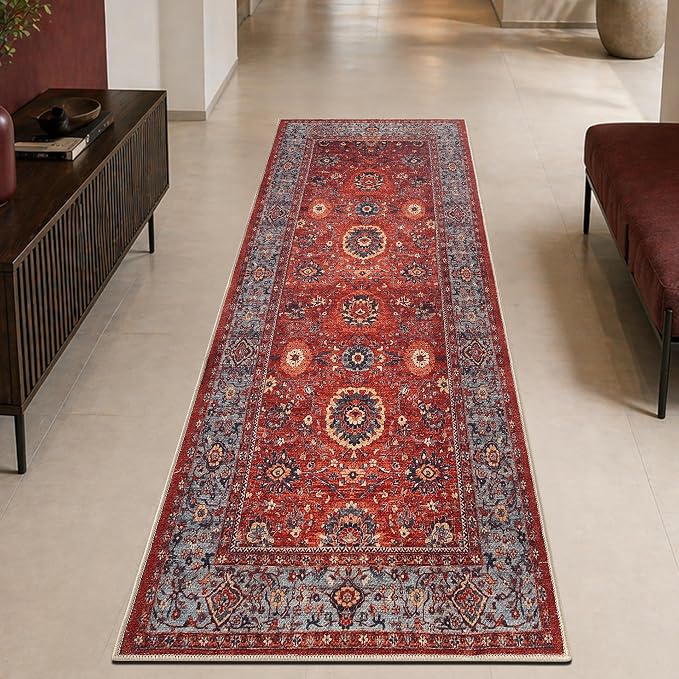 Keen Home Design 30"x120" Rug - Machine Washable Runner with Non-Slip Backing, Ideal for Hallway, Entryway, Kitchen, Laundry Room - Vintage, Easy Clean, Durable, Low Pile Rug - (2'6" x 10')