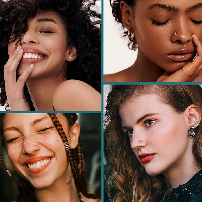 YADOCA 3 Pairs Hypoallergenic Sterling Silver Earrings 16Pcs Surgical Steel Gold Nose Rings Studs For Women