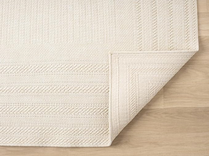 Berry Easy Jute Indoor Outdoor Rug, 6x9 Neutral Bordered Jute Look, Weather Resistant, Easy Care, Lightweight Outdoor Farmhouse Carpet for Patio, Porch, Living Room (6' x 9', Ivory)