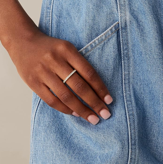 PAVOI 14K Gold Plated Eternity Ring | Stackable Cubic Zirconia Gold Band Ring | Dainty Diamond-Inspired Womens Wedding Jewelry
