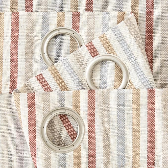 jinchan Linen Curtains 63 inch Red Stripe for Kids Room Grommet 2 Panels | Kids Curtains for Nursery Living Room Bedroom Baby Boys Room,Cute Colorful Ticking Stripe,Cottagecore Rustic,Light Filtering