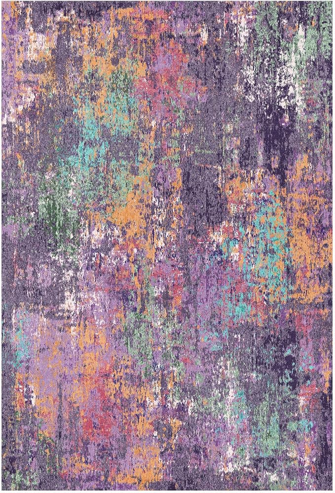 RELEANY Washable Area Rugs 2'x6' Non-Slip Modern Abstract Soft for Living Room Entryway Bedroom Kitchen, Print Pattern, Purple Orange Blue Green Rust Red Colorful