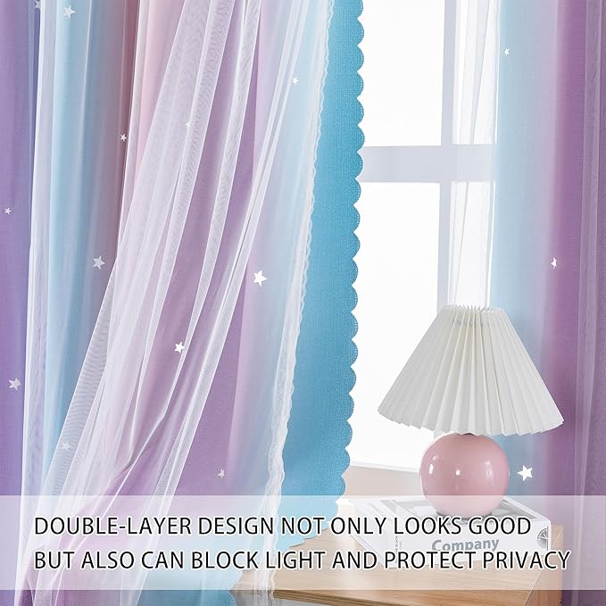 XiDi Curtains 120 Inches Long for Girls Bedroom Colorful Rainbow Design Pink Curtains Room Darkening Kids Nursery Unicorn Princess Theme Decor Grommet Window 2 Panels Pink Purple 52Wx120L