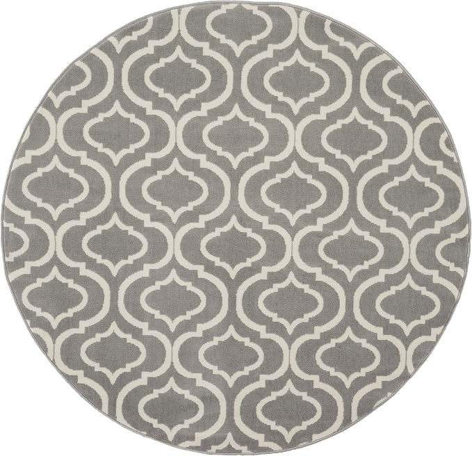 Nourison Home Jubilant Grey 5'3" x Round Area Rug - Easy Clean, Non Shedding, Bed Room, Living Room, Dining Room, Kitchen (5' x Round)