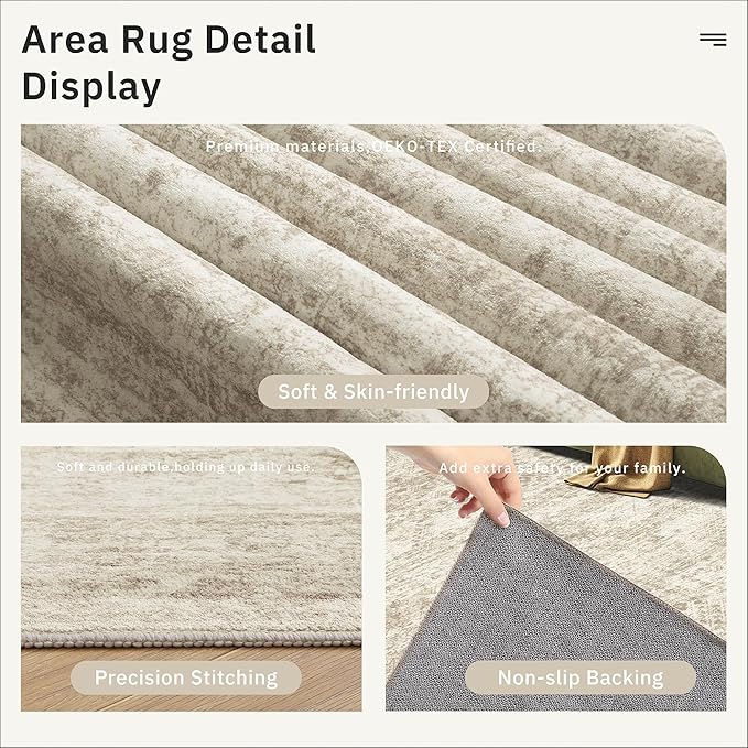 Soalmost 2x4 Washable Rugs for Kitchen, Floor, Entryway, Powder Room Small Area Rug Non-Slip Vintage Low Pile Throw Door Mat Beige