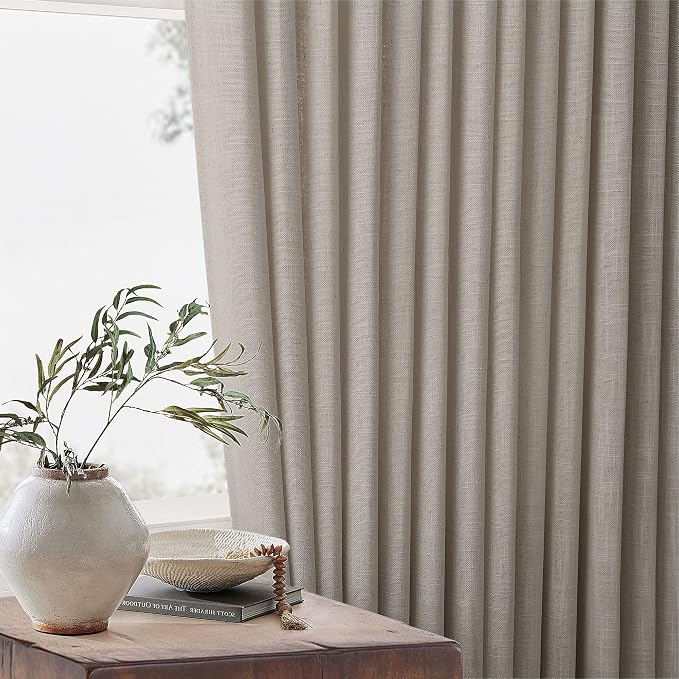 Taupe Burlywood Pinch Pleated Linen Curtains 96 Inches Long for Living Room Bedroom 2 Panels Light Filtering Pinch Pleat Hooks Rings Back Tab Neutral Country Farmhouse 96 Inch Window Curtain Drapes