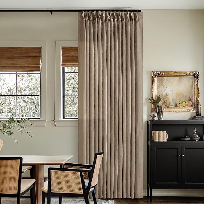 Pinch Pleated Linen Curtains 94 Inches Long for Living Room 2 Panel Set Light Filtering Pinch Pleat Hooks Rings Back Tab Neutral Boho Farmhouse 94 Inch Drapes for Bedroom Window Light Brown Latte
