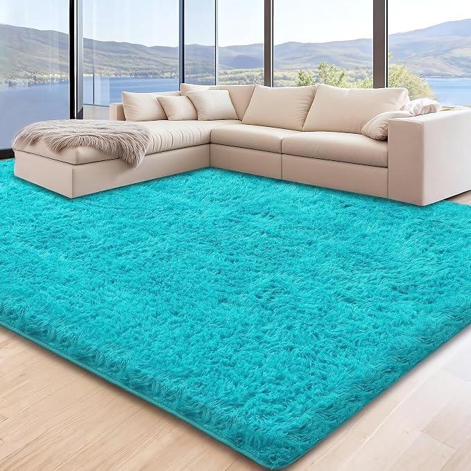 5x7 Teal Fluffy Shag Area Rugs for Living Room Bedroom Nursery | Ultra Soft Comfy, Fuzzy Shaggy Plush Carpet for Kids Boys Girls Teen Dorm, Modern Indoor Home Decor, Upgrade Non-Slip