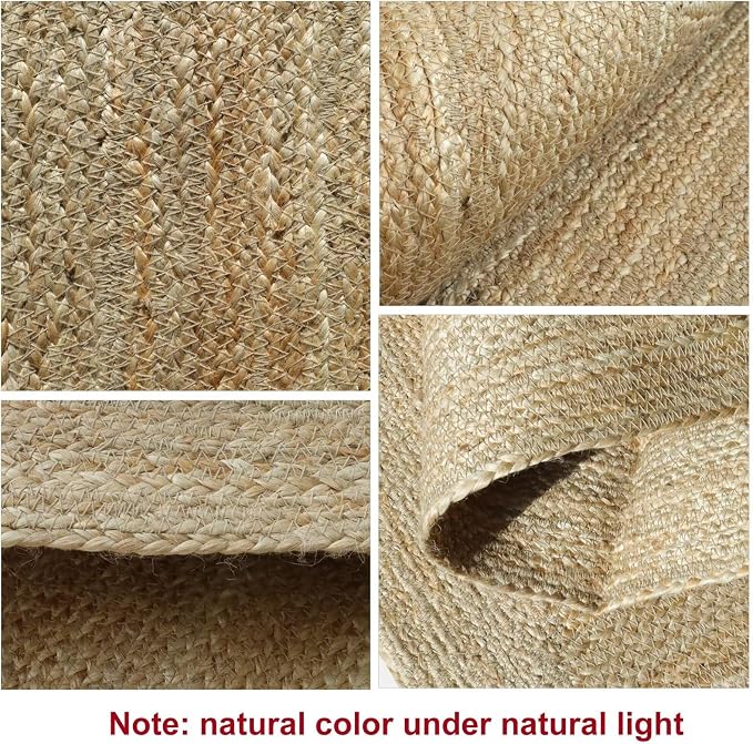 Shatex White Round Rug 3 Feet, Hand Braided Textured Jute Rug Rustic Style for Home Decor, Bedroom, Living Room, 100% Natural Jute Fiber, Natural