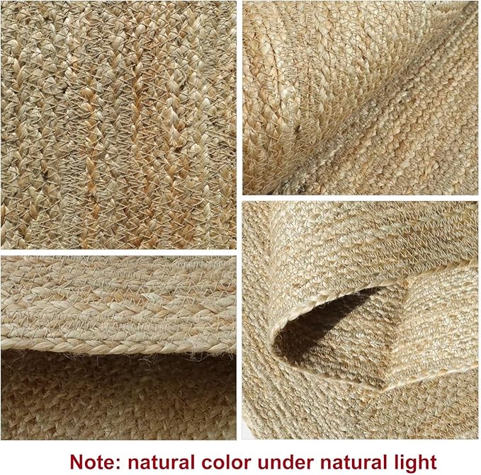 Shatex Round Jute Rug 7 Feet, Chunky Hand Braided Rug Farmhouse Style for Home Decor, Bedroom, Living Room, 100% Natural Jute Fiber, Off-White