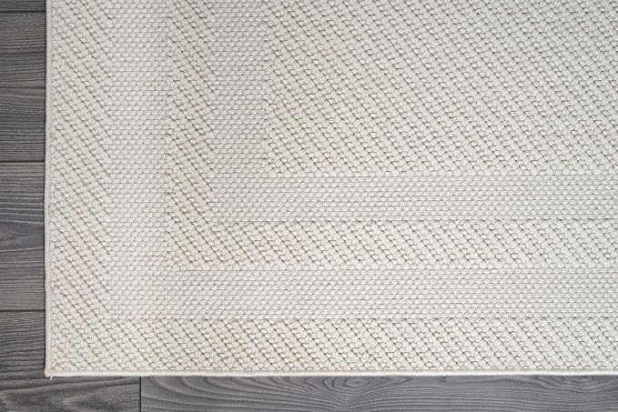 CAMILSON Micro Loop Rug 8x10 Modern Luxury Bordered Area Rugs Soft High and Low Pile Stain Resistant Easy-Cleaning Non-Shedding for Living Room Office Indoor Carpet (8 x 10 / White)