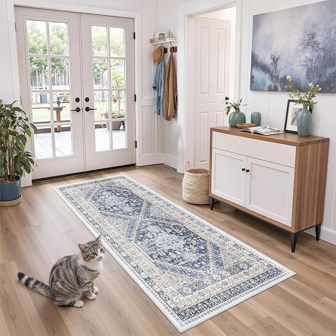 zesthome Runner Rug 2x5 - Stain Resistant Machine Washable Rug, Non Slip Vintage Hallway Runner Rugs, Low Pile Lightweight Runners for Kitchen, Entryway and Corridor