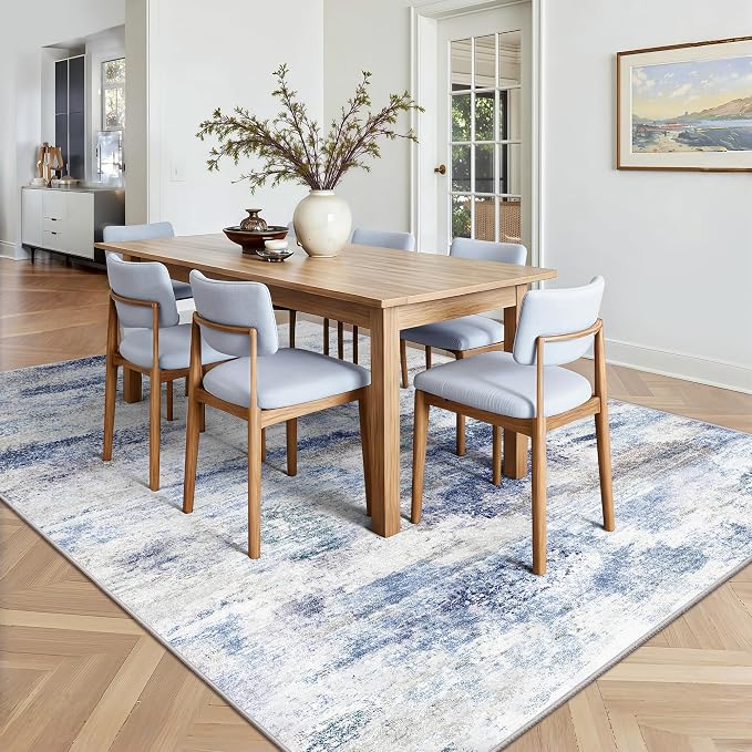 5x7 Area Rugs, Abstract Morden Soft Washable Rug, Non-Slip Low Pile Rugs for Living Room, Bedroom, Dining Room, Home, Office(Rust Blue/Brown)