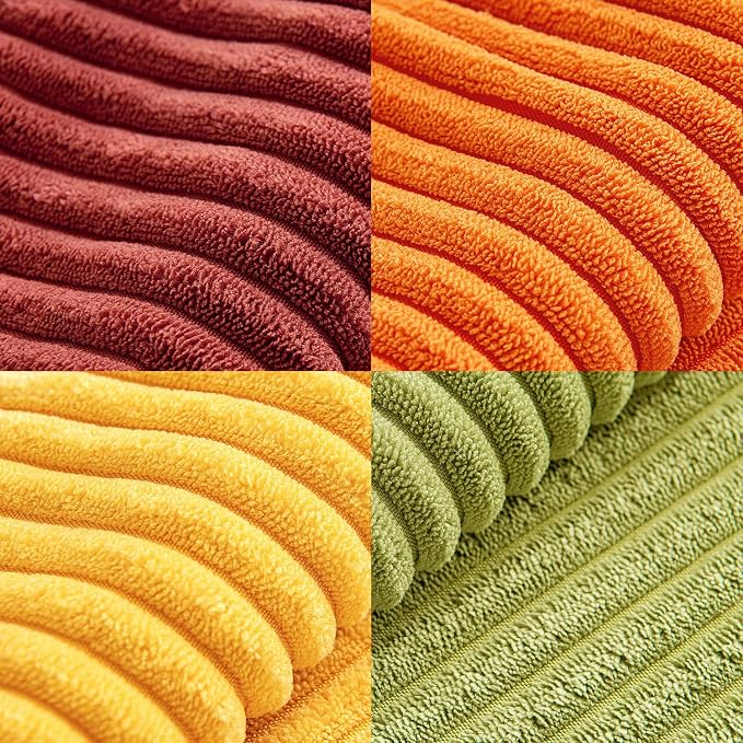 MIULEE Fall Burnt Orange Decorative Throw Pillow Covers 18x18 Inch Set of 4 Boho Color-Clash Cushion Covers Modern Farmhouse Pillow Cases Corduroy Striped Decor for Couch Sofa Bed(Terracotta,Rust)