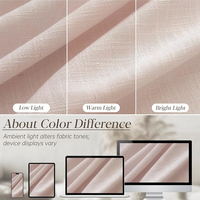 Light Pink Linen Curtains Pinch Pleated 120 Inch Length 2 Panels for Nursery Baby Girls Bedroom Semi Sheer Light Filtering Pleated Linen Curtains for Living Room Bedroom Dusty Blush Pink