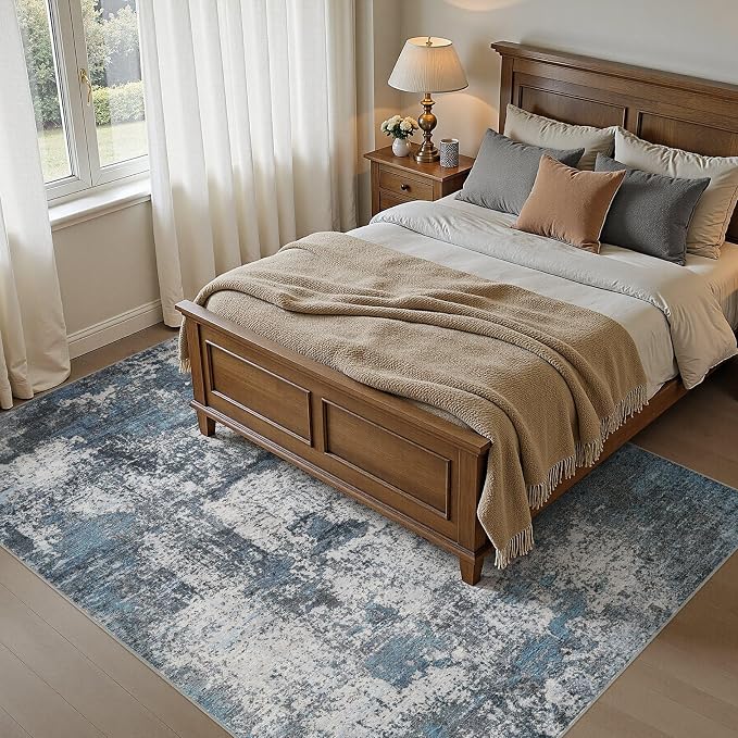 DMOYEST Area Rug Living Room Rugs - 5x7 Large Soft Indoor Neutral Modern Abstract Low Pile Washable Rug Carpet for Bedroom Dining Room Farmhouse Home Office - Grey Blue