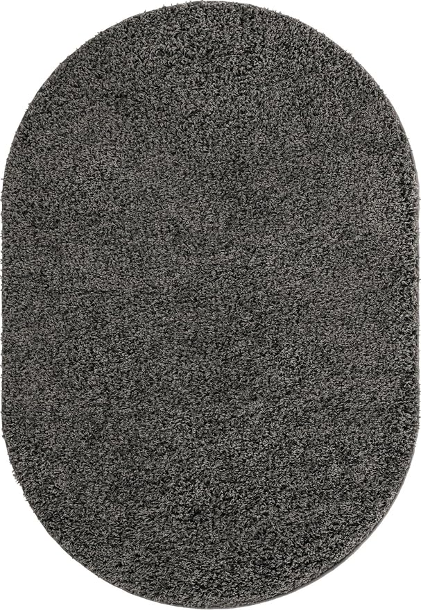 Unique Loom Solid Shag Collection Area Rug (4' 1" x 6' 1" Oval, Graphite Gray)