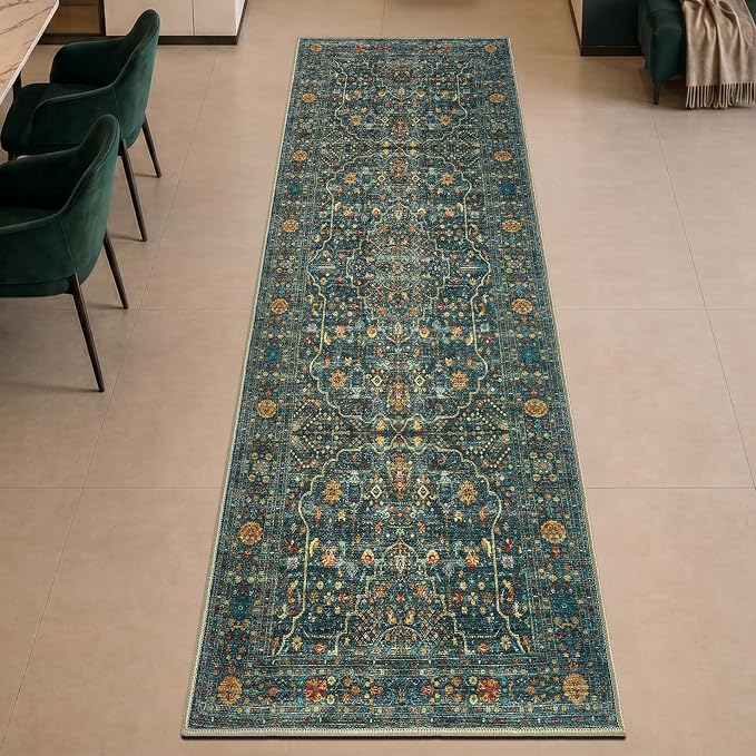 Keen Home Design 30"x84" Rug - Machine Washable Runner Rug with Non-Slip Backing, Ideal for Hallway, Entryway, Kitchen, Laundry Room - Vintage, Easy Clean, Durable, Low Pile Rug - (2'6" x 7')