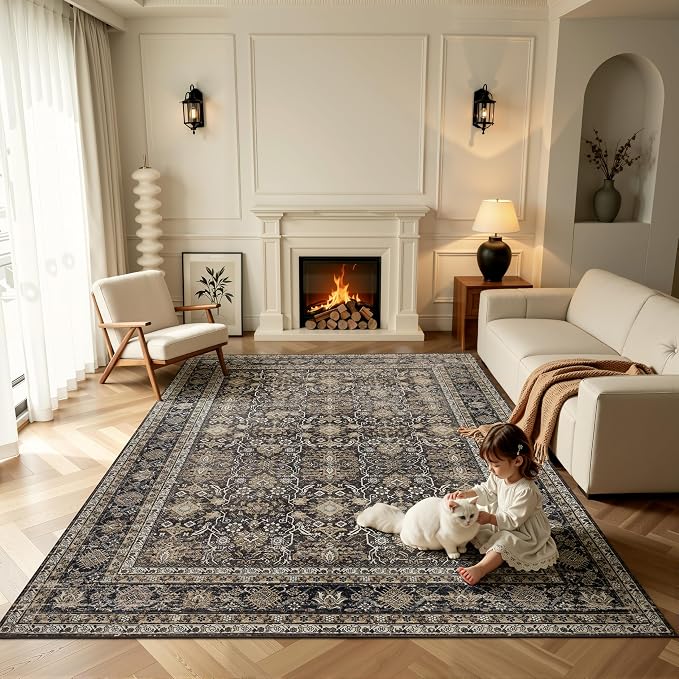 Ruaruarug Area Rug 8'×10', Non Slip Machine Washable Ultra Soft Stain & Fade Resistant, Pet & Kids Friendly, for Living Room/Bedroom/Kitchen/Classroom, Copper