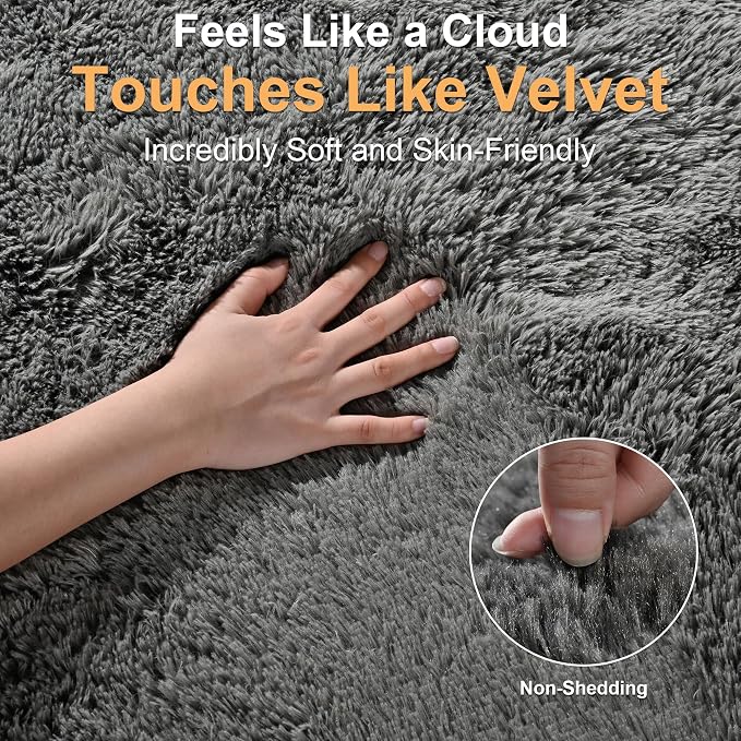 Fluffy Rugs for Living Room: Smoky Gray Shag Rug for Bedroom, Large Fuzzy Plush Indoor Carpet Non Slip Modern Rug for Nursery Kids Room Dorms Office Home Decor, 9x11 Feet