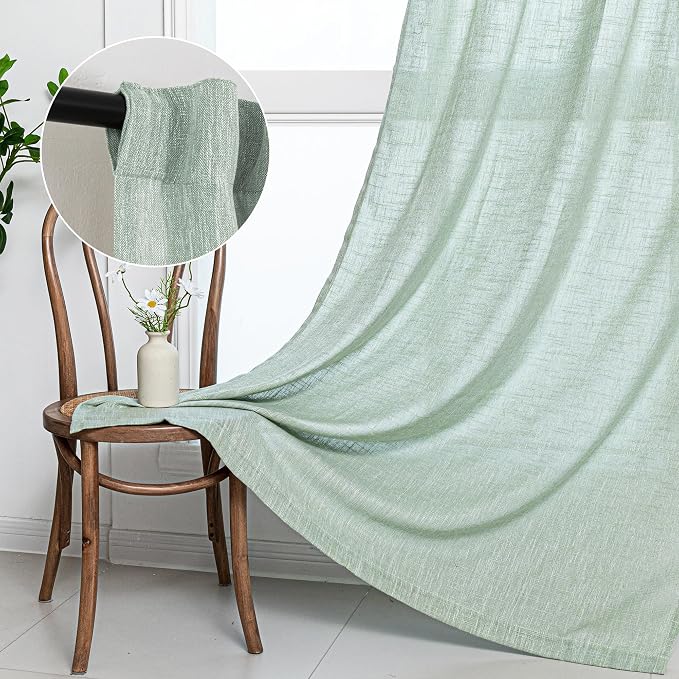 MYSKY HOME Living Room Curtains 84 Inches Long Semi Sheer Light Filtering Privacy Drapes for Bedroom Rod Pocket Textured Boho Home Decor, Backdrop Curtain for Parties, 50" x 84", Aqua, 2 Panels