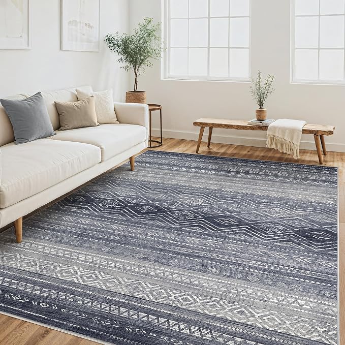 Tortania Area Rug Living Room Rugs- 6x9 Washable Large Soft Neutral Boho Moroccan Bohemian Farmhouse Rug Indoor Floor Carpet for Bedroom Under Dining Table Home Office Decor - Blue Gray