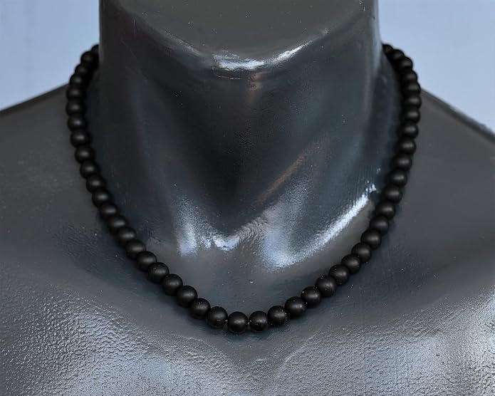 Natural Gemstone Beaded Choker Necklace | 8mm Handmade Adjustable Jewelry for Men & Women | Chakra Balancing Crystal Necklace | Spiritual Gift | Macrame Cord with Extender