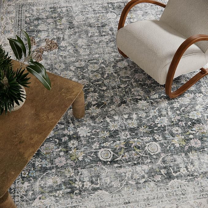 Machine Washable Rugs for Living room: 9x12 bedroom Rug Vintage Boho Area Rug Stain Resistant Non Slip Low Pile Lightweight Soft Carpets for Living room Dining Room Kitchen Nursery Kids Room Farmhouse