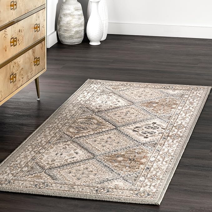 Nuloom Becca Taupe/Ivory, 2'6" x 12', Traditional Tiled, Soft and Cozy, High Traffic, Stain Resistant, Easy Clean, Durable Runner for Bedroom, Living Room, Dining Space, Den, Foyer, Entryway