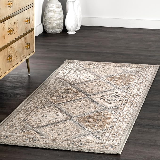 Nuloom Becca Taupe/Ivory, 2'6" x 8', Traditional Tiled, Soft and Cozy, High Traffic, Stain Resistant, Easy Clean, Durable Runner for Bedroom, Living Room, Dining Space, Den, Foyer, Entryway
