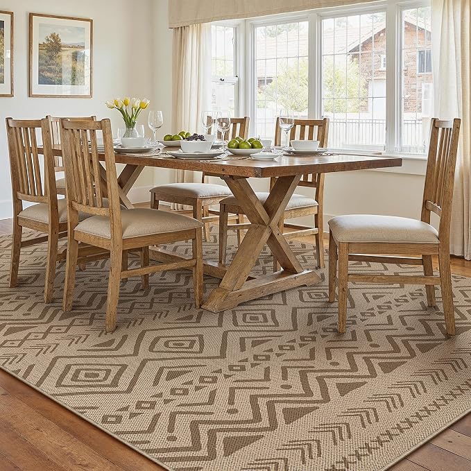 PureCozy 6x9 Easy Jute Outdoor Rug Brown Boho Indoor Outdoor Area Rug Farmhouse Patio Carpet for Backyard, Patio, Porch, Living Room，Easy-Cleaning, High Traffic, Pet-Friendly, Non-Shedding