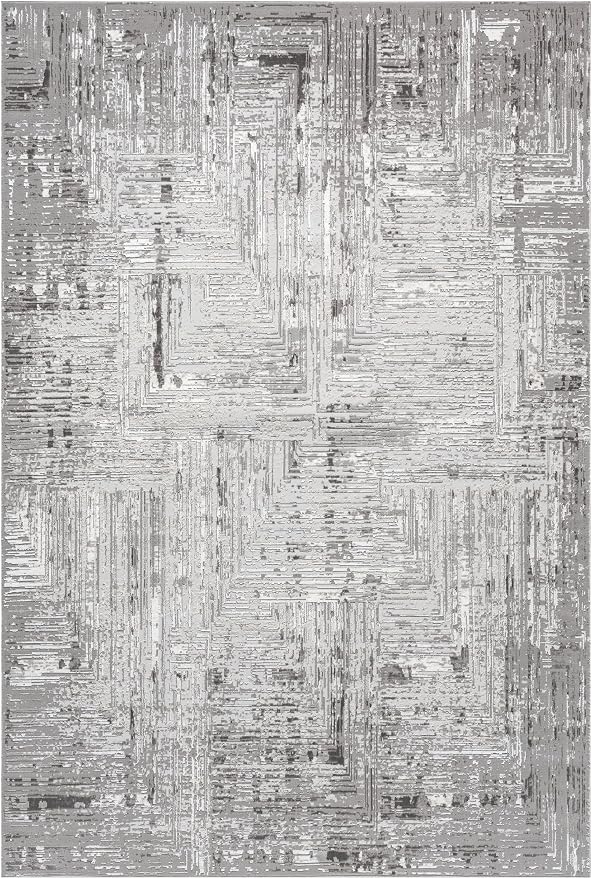 Amy Modern Abstract Area Rug for Living Room, 6x9 Contemporary Textured Geometric Gray Rug, High-Low Pile Stain Resistant Carpet for Bedroom, Dining Room or Kitchen (6' x 9', Gray)